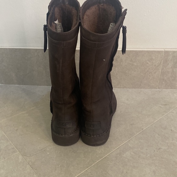 Brown Suede Ugg Zip Up Fur Lined Boot Sz 9 - Picture 3 of 7